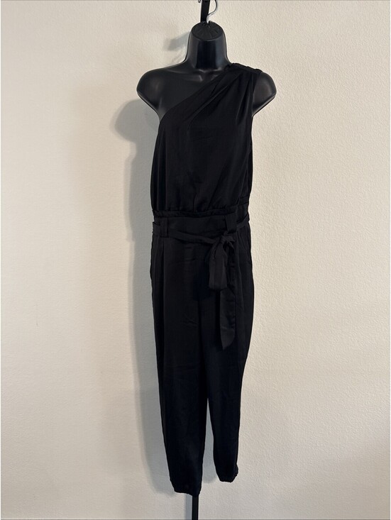 Talulah Pants - Talulah Black One Shoulder Belted Jumpsuit - MED